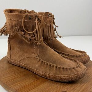 UGG Australia Kaysa Fringe Tan Leather Moccasin Boots